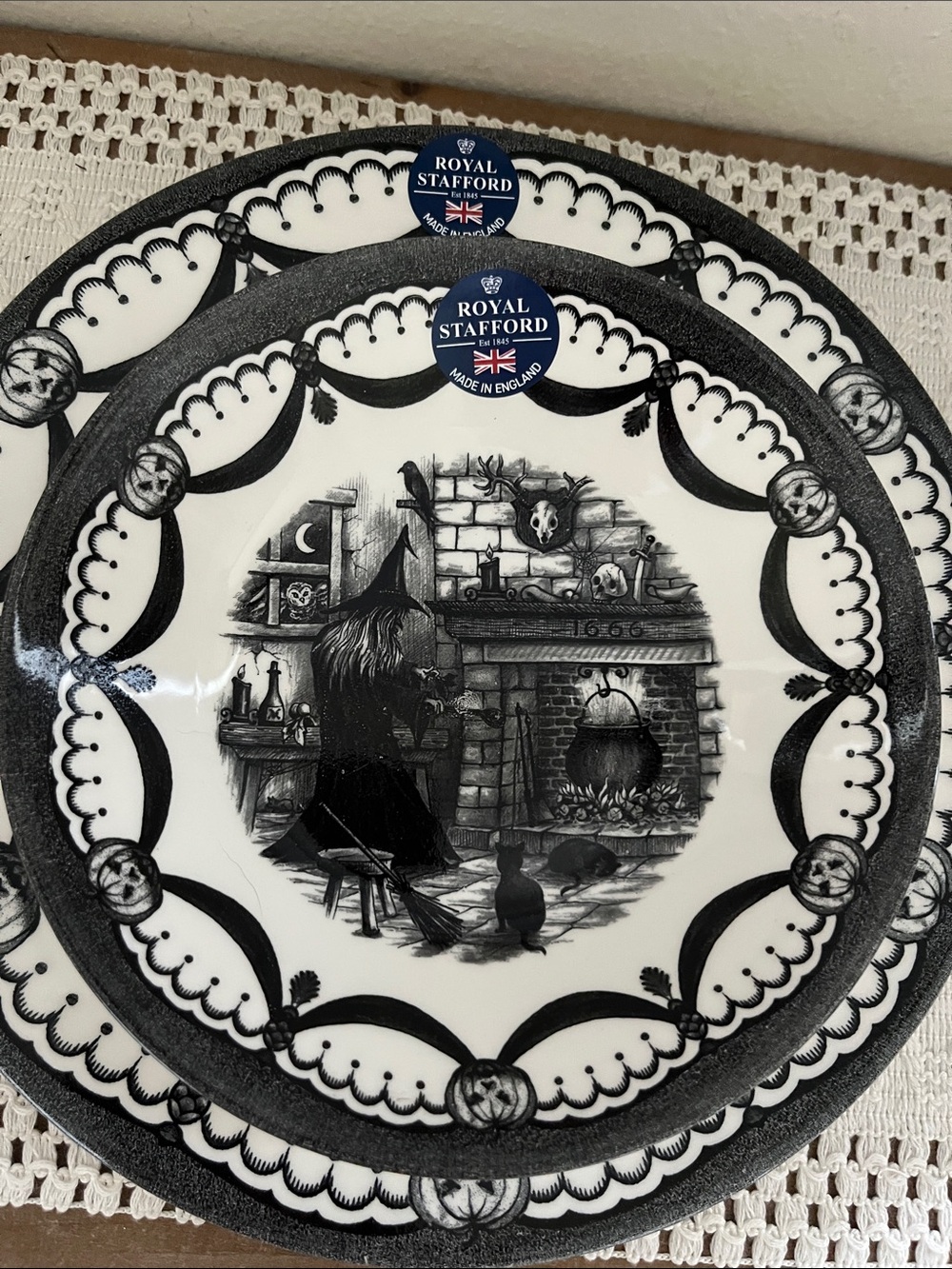 Royal Stafford Black and White Ceramic Decorative bowl with Witch Illustration